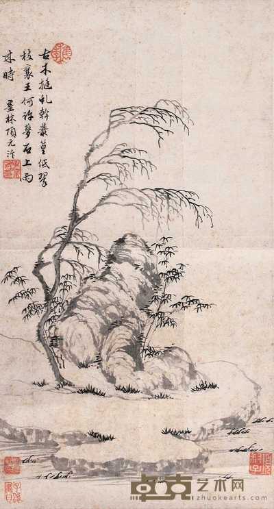 项元汴 枯木竹石图 镜心 49×27cm